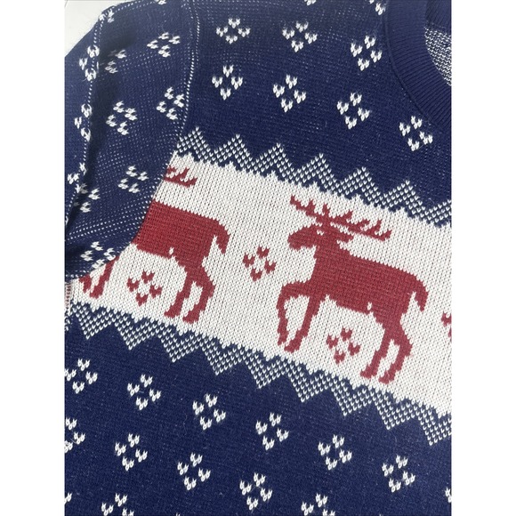 Vintage Gary Reed Sweater Crewneck Pullover Winter Snow Moose Blue Size L - Picture 2 of 5